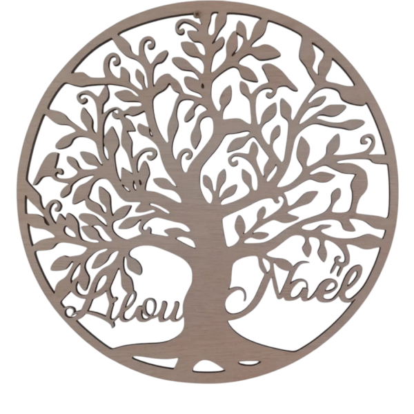 Arbre de Vie, en bois naturel, personnalisé, 2 prénoms (Ø40cm)